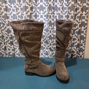 Torrid Taupe Knee-High Boots with Knit Cuff